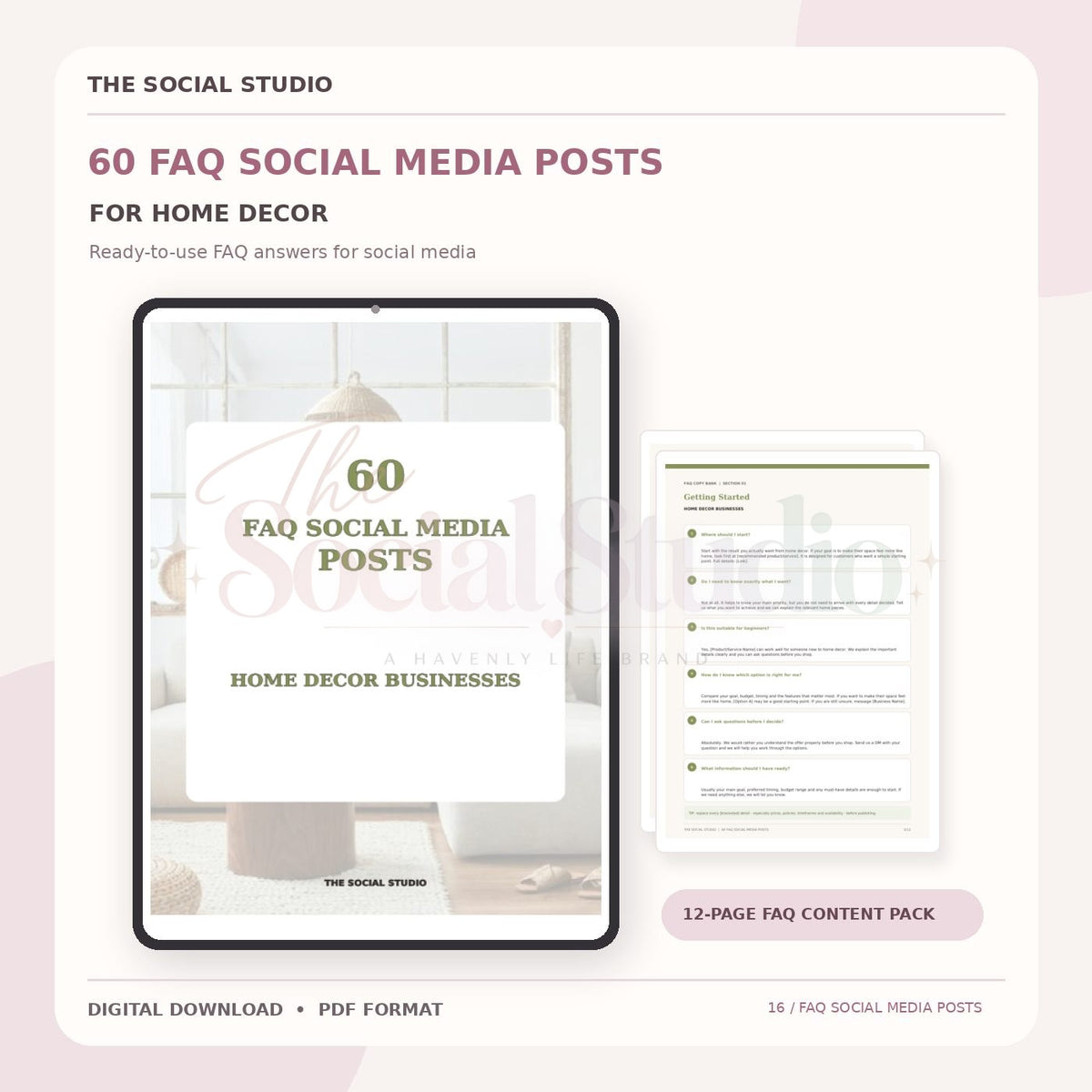Home Decor – FAQ Social Media Post Pack | The Social Studio