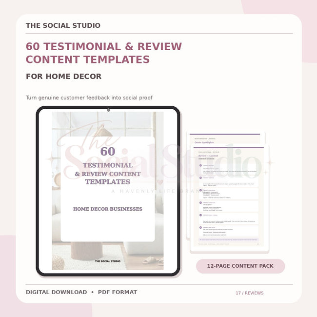 Home Decor – Testimonial & Review Content Templates | The Social Studio