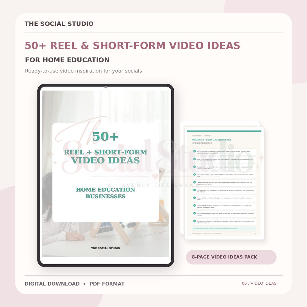 Home Education – Reels & Short-Form Video Ideas Pack | The Social Studio
