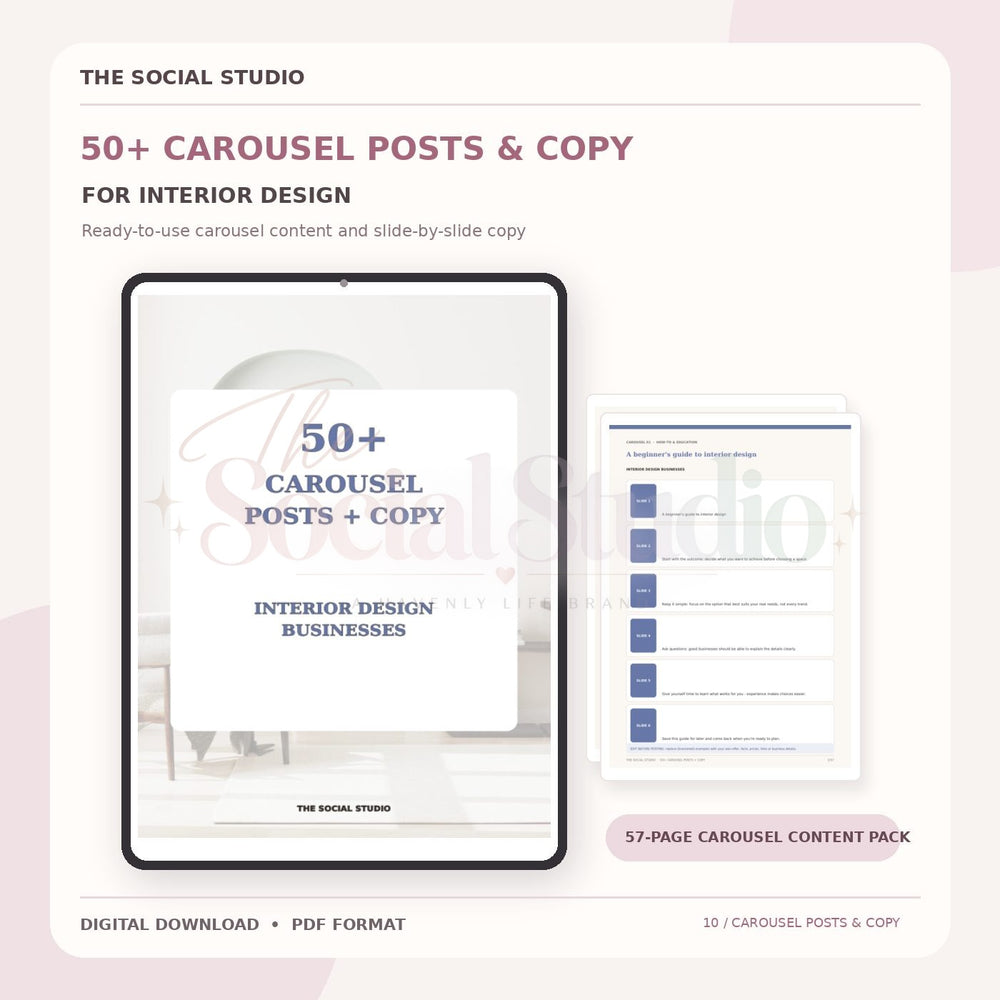 Interior Designers – Carousel Ideas & Copy Pack | The Social Studio