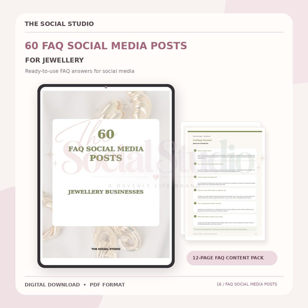 Jewellery – FAQ Social Media Post Pack | The Social Studio
