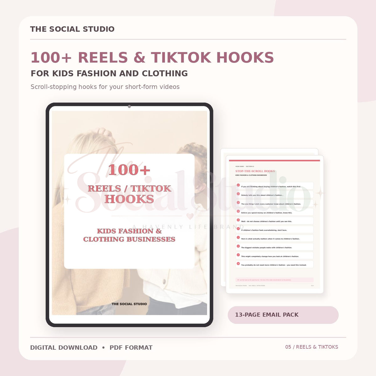 Kids Fashion & Clothing – 100+ Reels & TikTok Hooks | The Social Studio