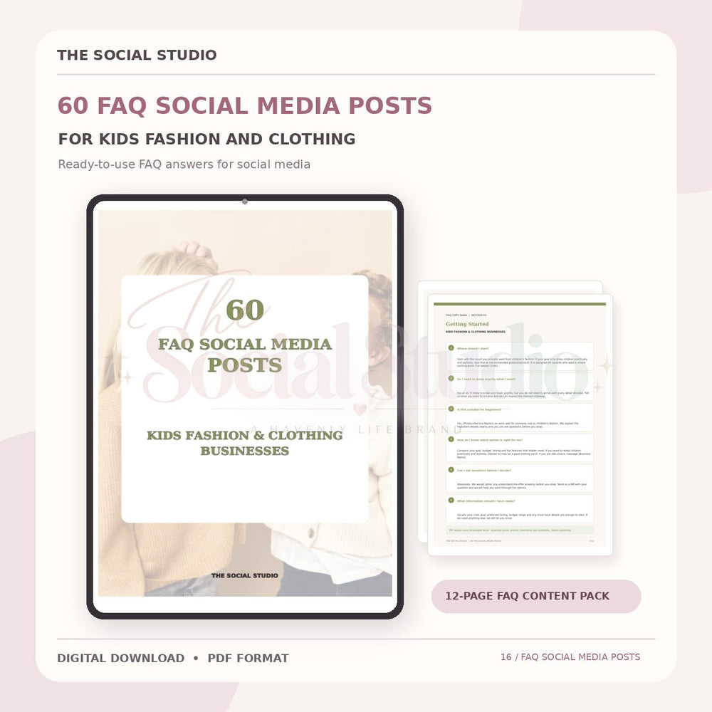 Kids Fashion & Clothing – FAQ Social Media Post Pack | The Social Studio
