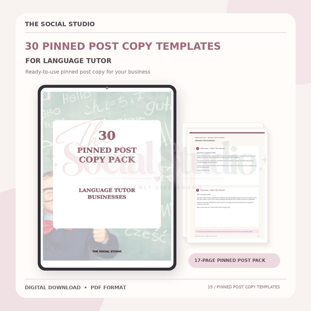 Learning Language Tutors – Pinned Post Copy Pack | The Social Studio