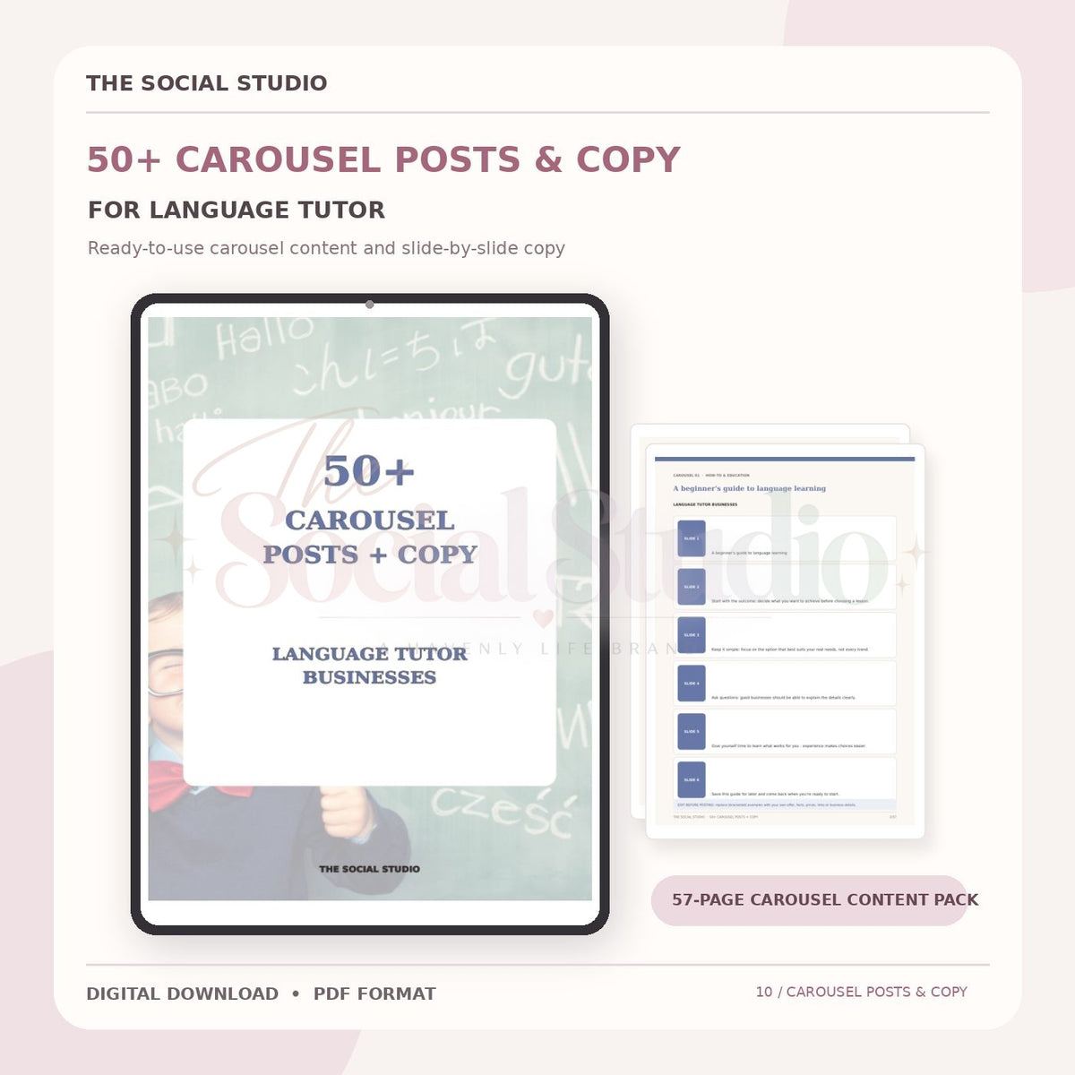 Learning Language Tutors – Carousel Ideas & Copy Pack | The Social Studio