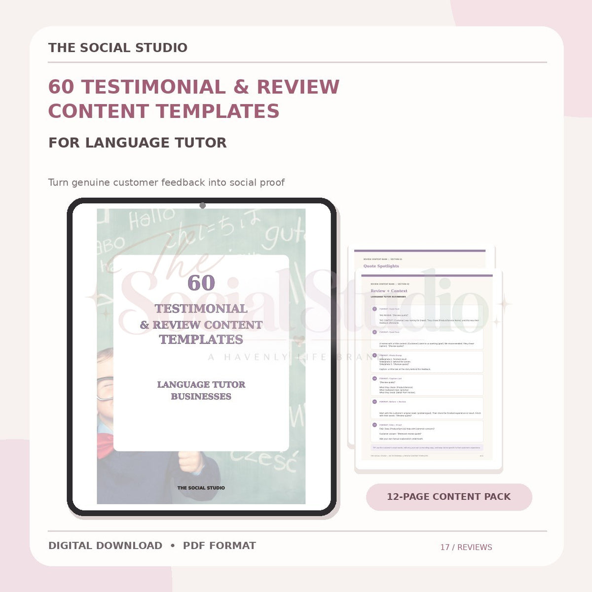 Learning Language Tutors – Testimonial & Review Content Templates | The Social Studio