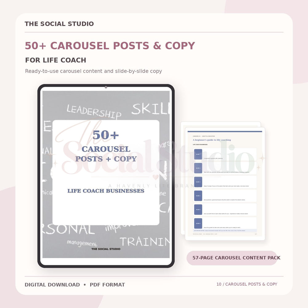 Life Coach – Carousel Ideas & Copy Pack | The Social Studio