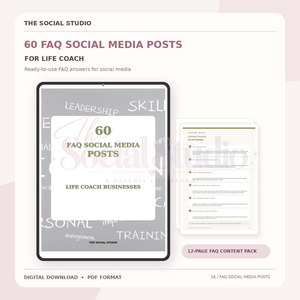 Life Coach – FAQ Social Media Post Pack | The Social Studio