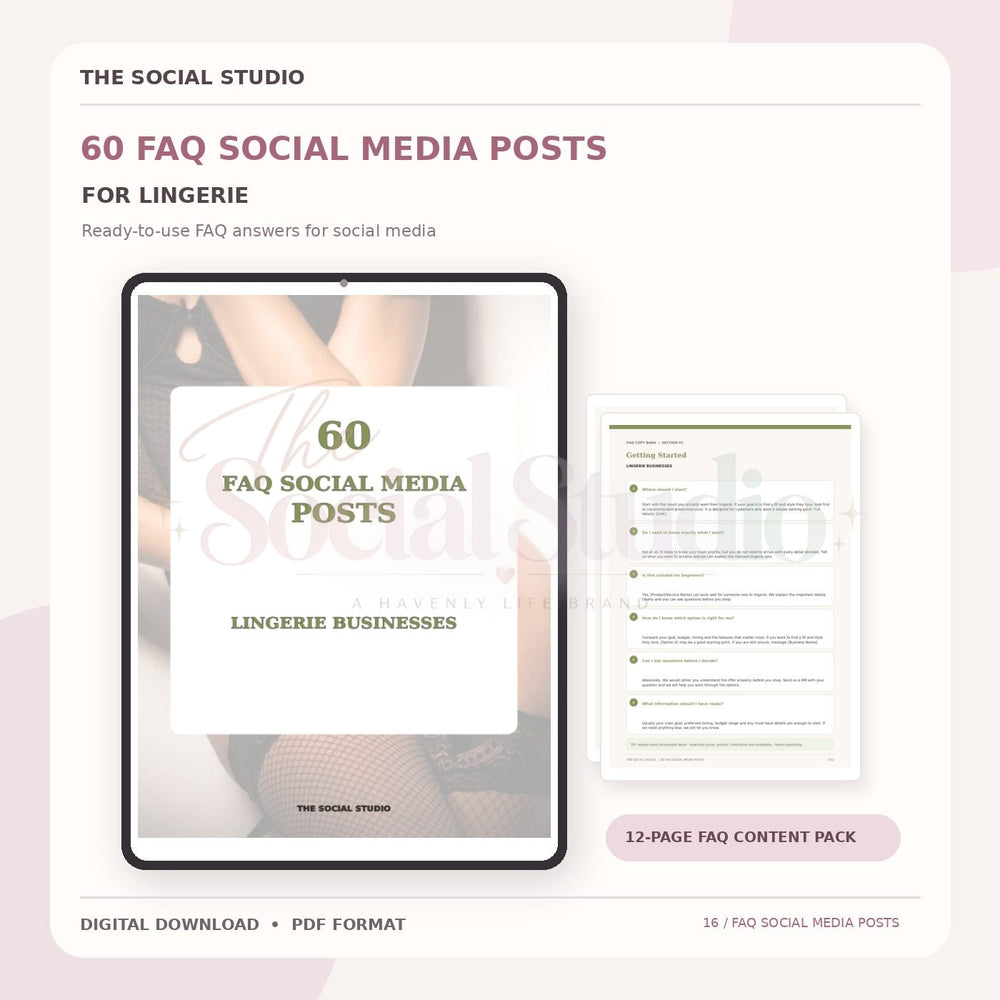 Lingerie – FAQ Social Media Post Pack | The Social Studio
