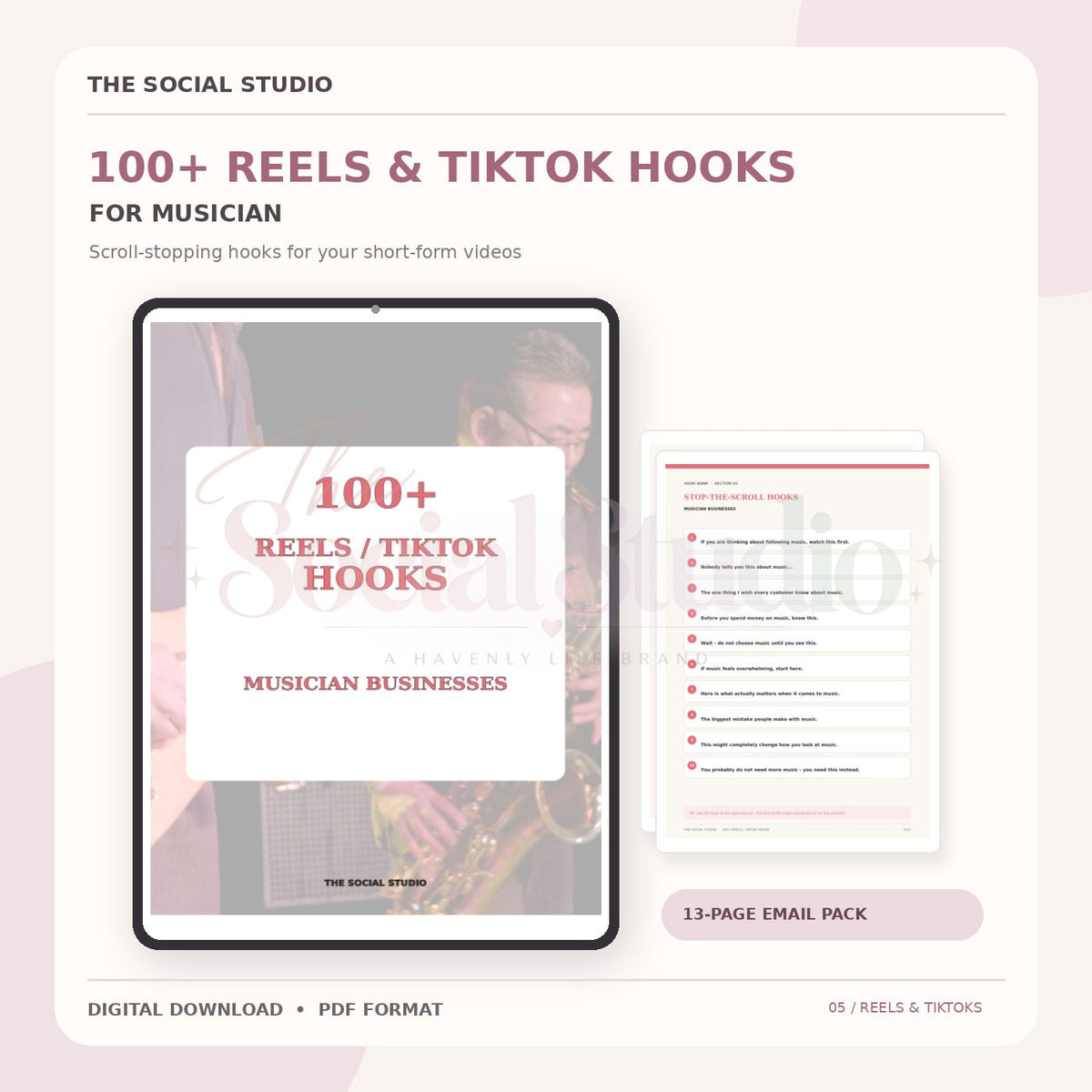 Musicians – 100+ Reels & TikTok Hooks | The Social Studio