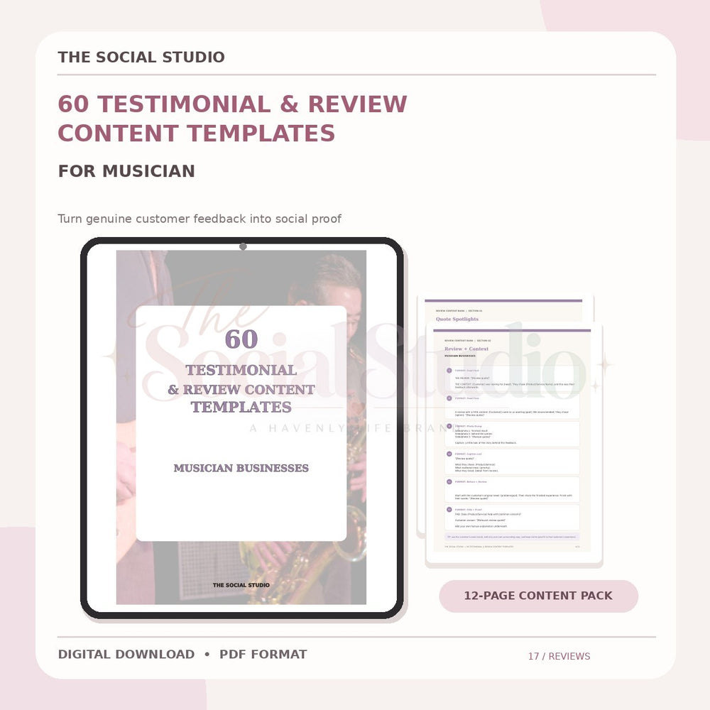 Musicians – Testimonial & Review Content Templates | The Social Studio