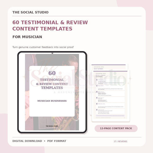 Musicians – Testimonial & Review Content Templates | The Social Studio