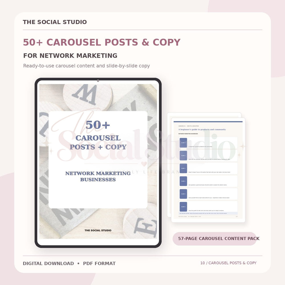 Network Marketing – Carousel Ideas & Copy Pack | The Social Studio