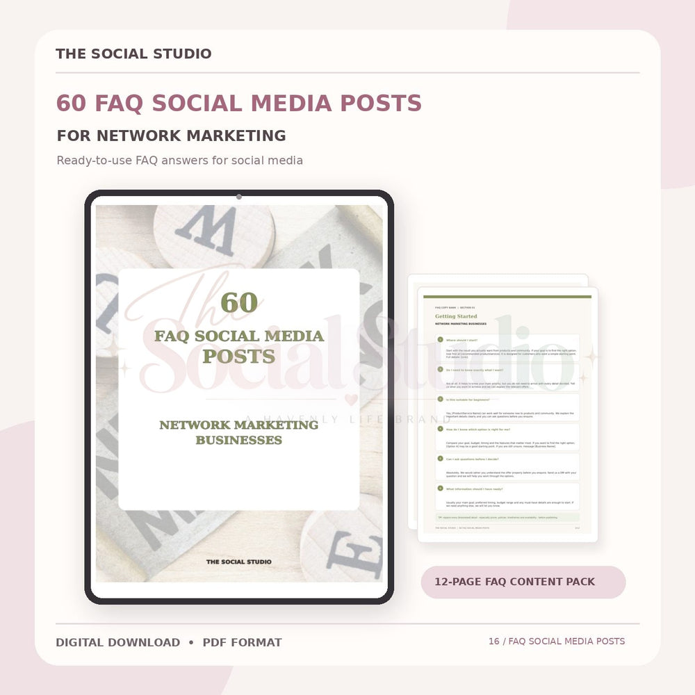 Network Marketing – FAQ Social Media Post Pack | The Social Studio