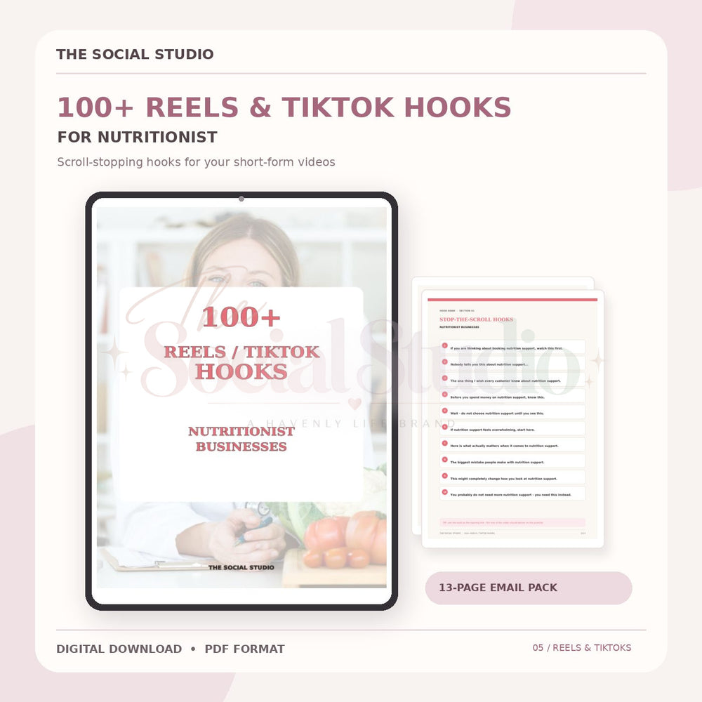 Nutritionists – 100+ Reels & TikTok Hooks | The Social Studio