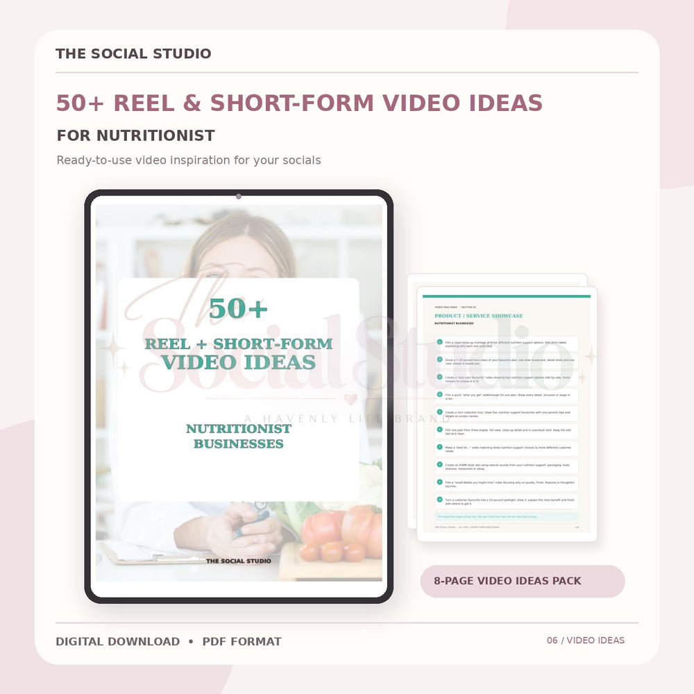 Nutritionists – Reels & Short-Form Video Ideas Pack | The Social Studio
