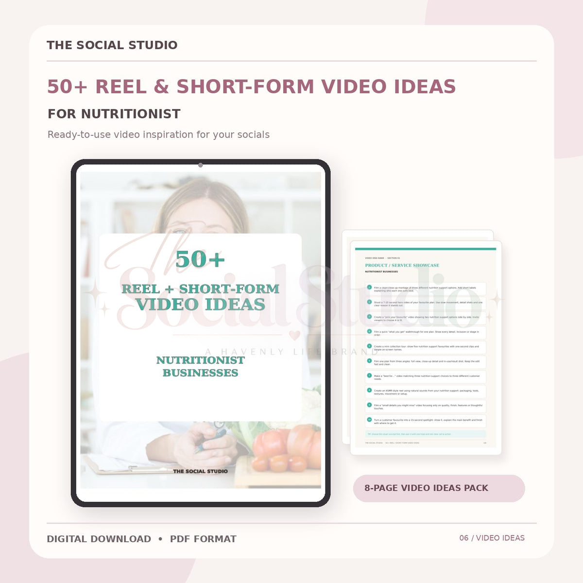 Nutritionists – Reels & Short-Form Video Ideas Pack | The Social Studio