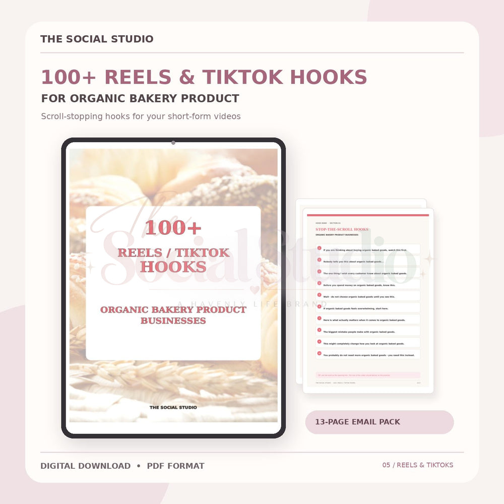 Organic Bakery Products – 100+ Reels & TikTok Hooks | The Social Studio