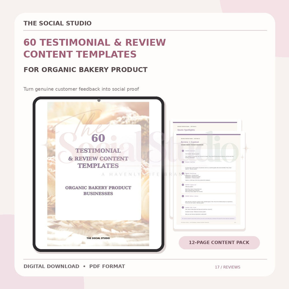 Organic Bakery Products – Testimonial & Review Content Templates | The Social Studio