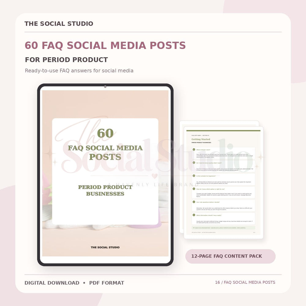 Period Product – FAQ Social Media Post Pack | The Social Studio