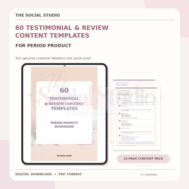 Period Product – Testimonial & Review Content Templates | The Social Studio