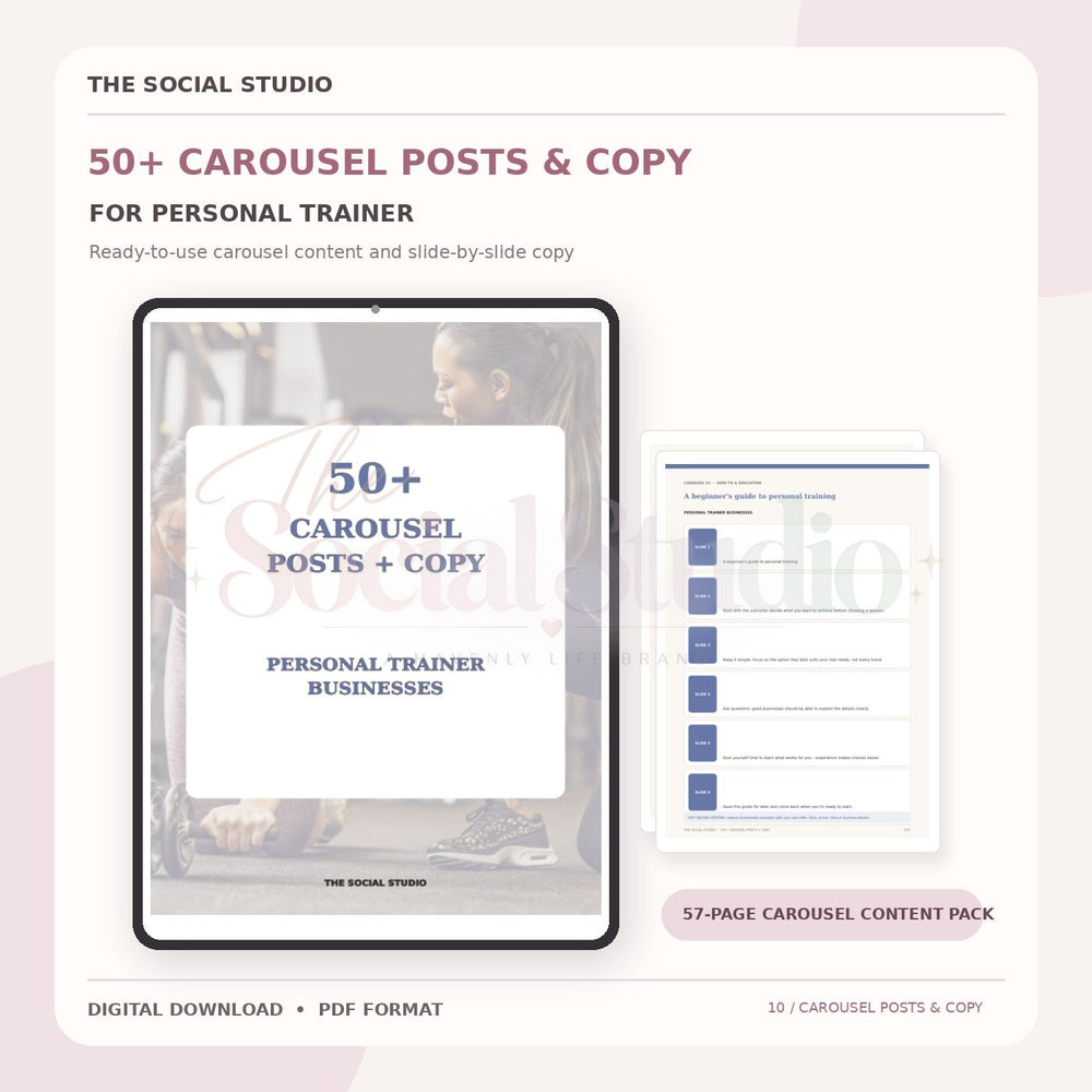 Personal Trainer – Carousel Ideas & Copy Pack | The Social Studio