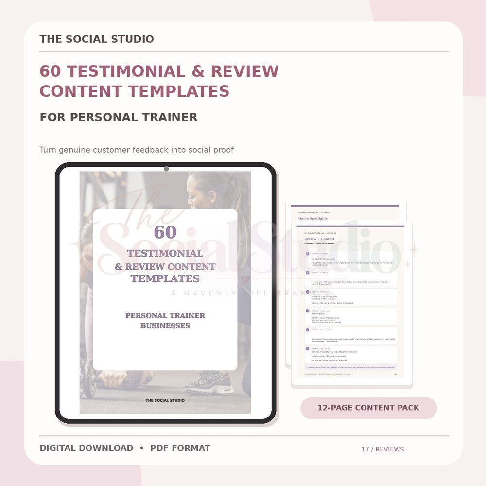 Personal Trainer – Testimonial & Review Content Templates | The Social Studio