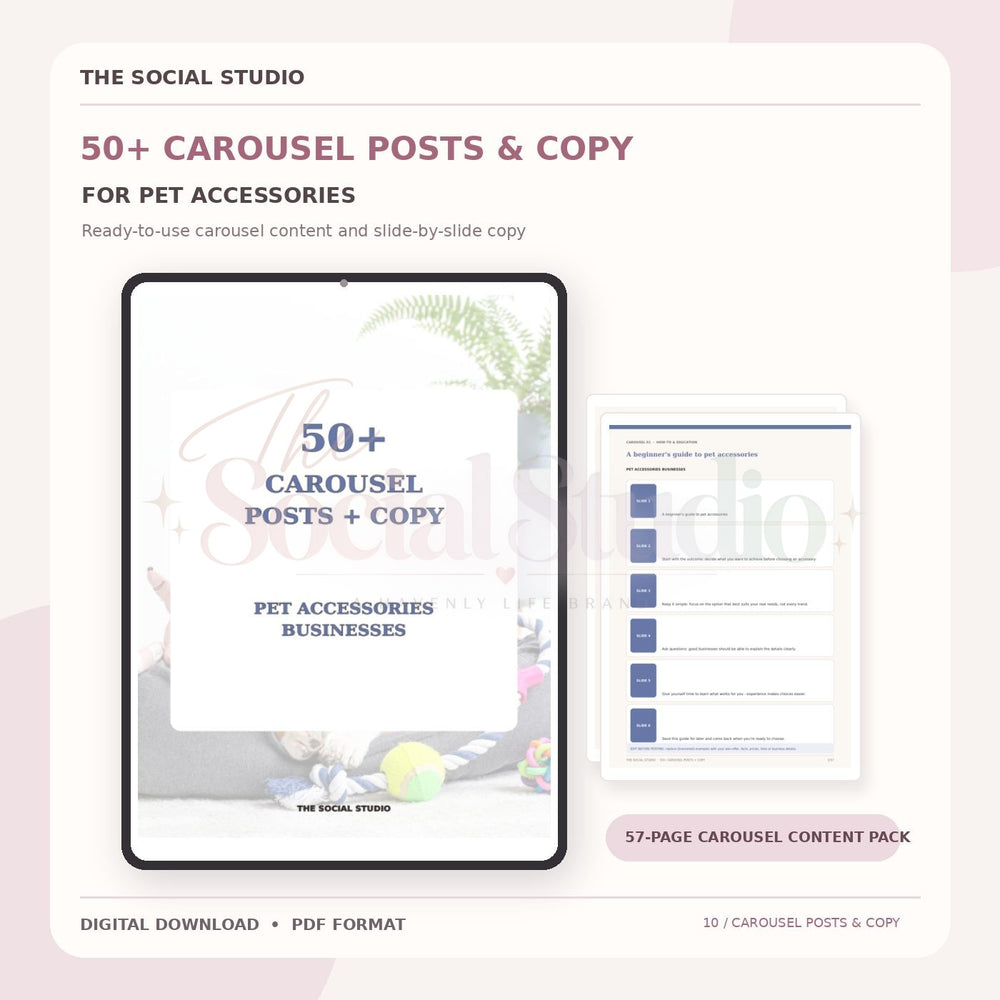 Pet Accessories – Carousel Ideas & Copy Pack | The Social Studio