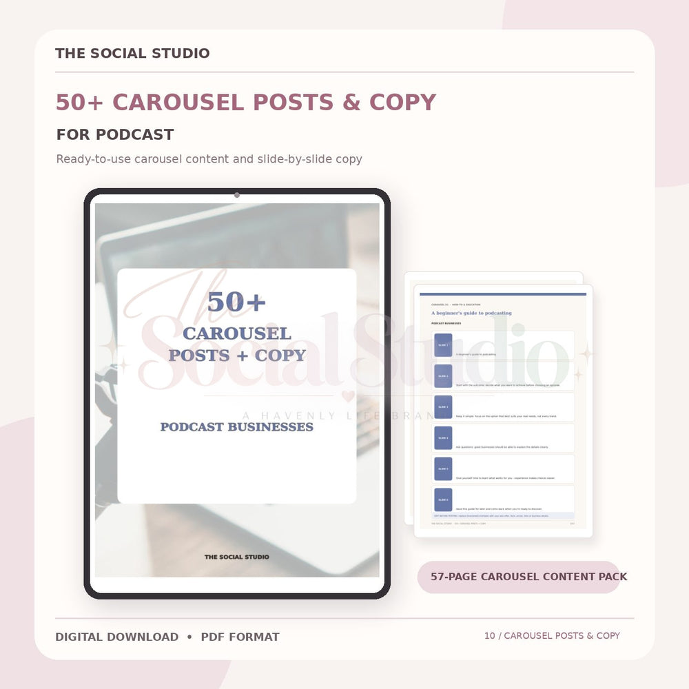 Podcasts – Carousel Ideas & Copy Pack | The Social Studio