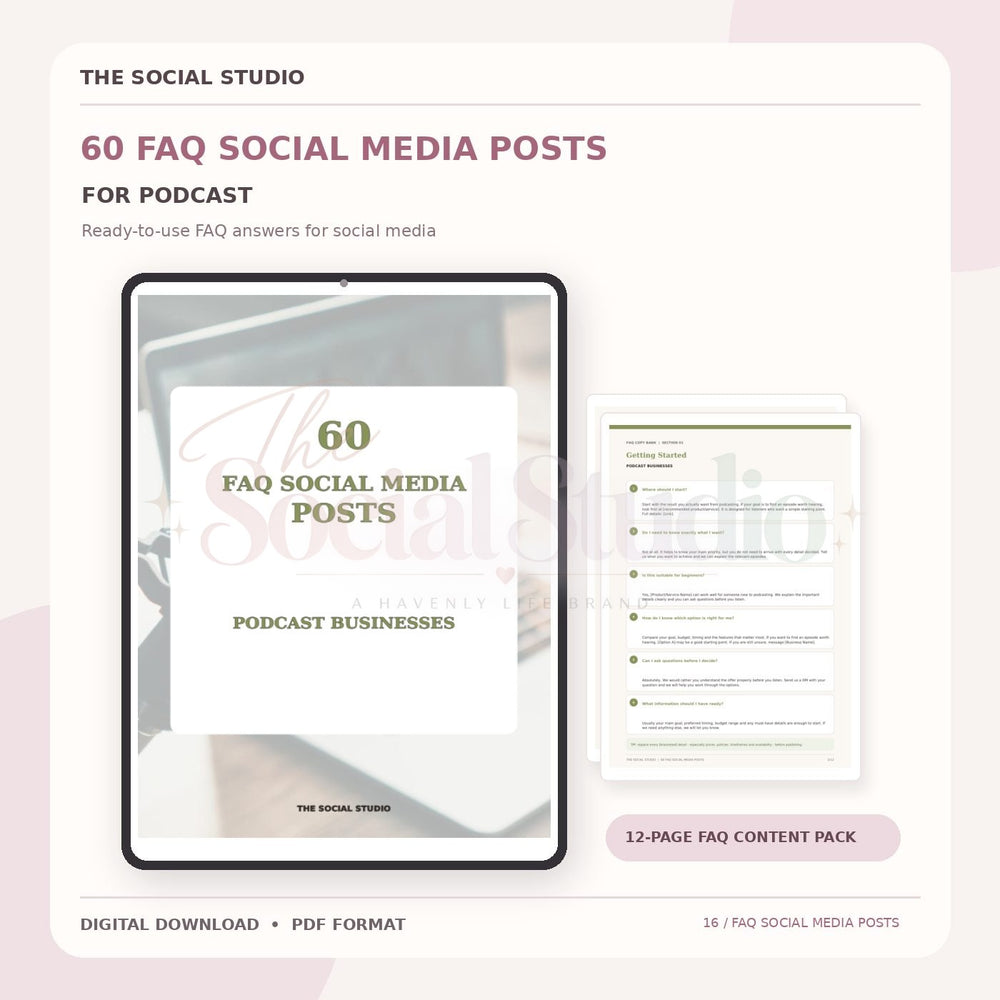 Podcasts – FAQ Social Media Post Pack | The Social Studio