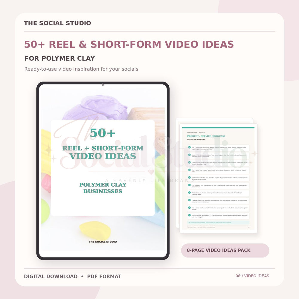 Polymer Clay – Reels & Short-Form Video Ideas Pack | The Social Studio