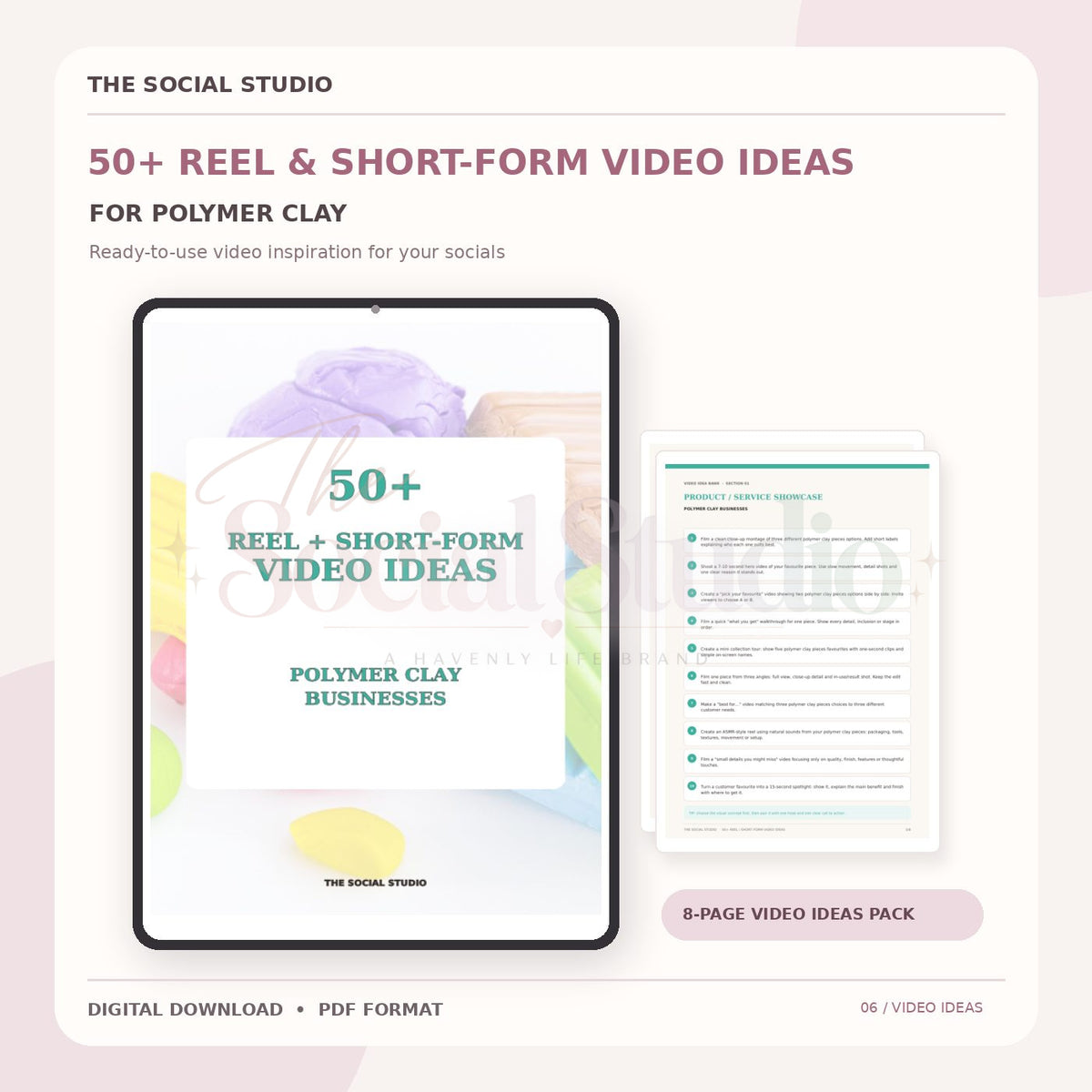 Polymer Clay – Reels & Short-Form Video Ideas Pack | The Social Studio