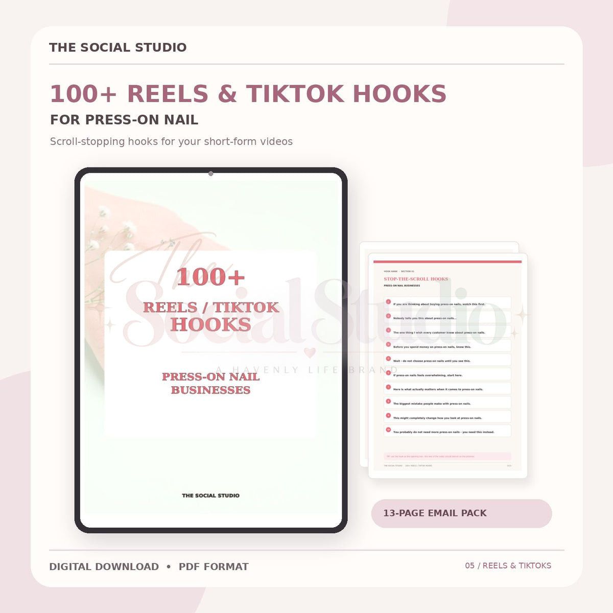 Press-On Nails – 100+ Reels & TikTok Hooks | The Social Studio