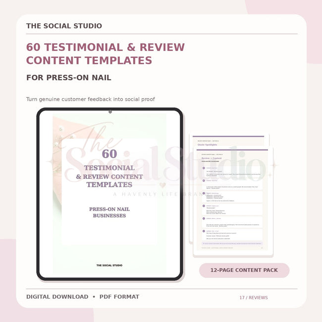 Press-On Nails – Testimonial & Review Content Templates | The Social Studio
