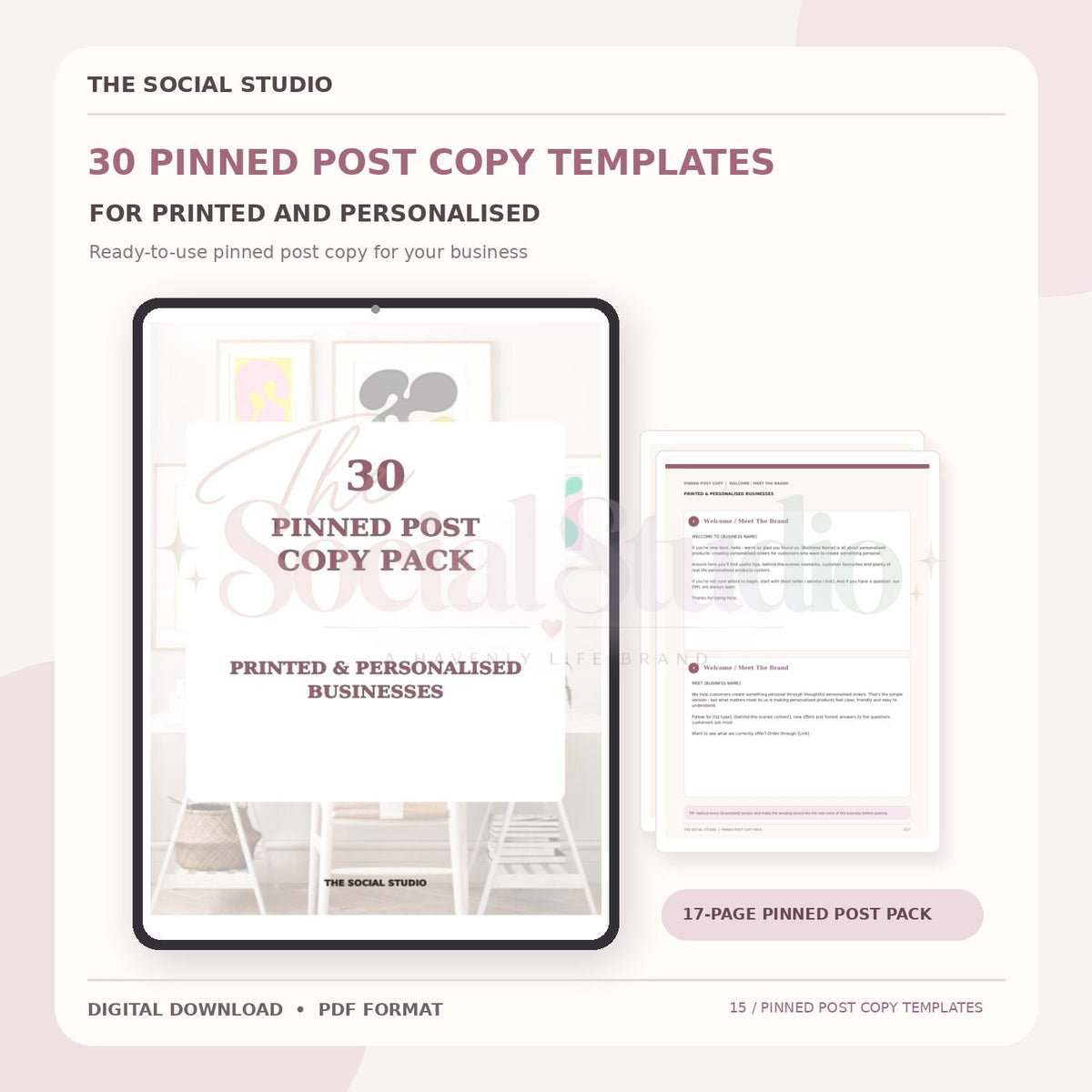 Printed & Personalised – Pinned Post Copy Pack | The Social Studio