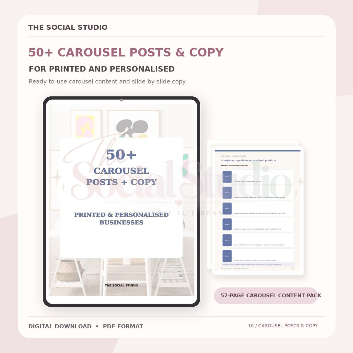 Printed & Personalised – Carousel Ideas & Copy Pack | The Social Studio