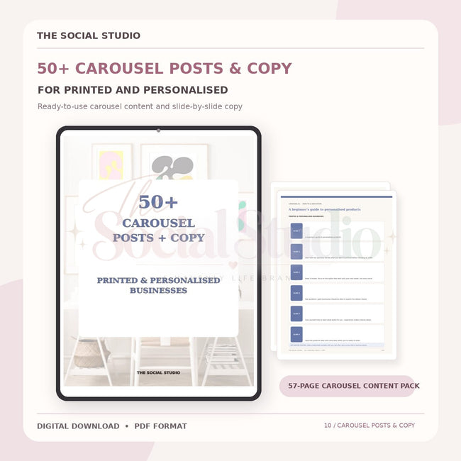 Printed & Personalised – Carousel Ideas & Copy Pack | The Social Studio