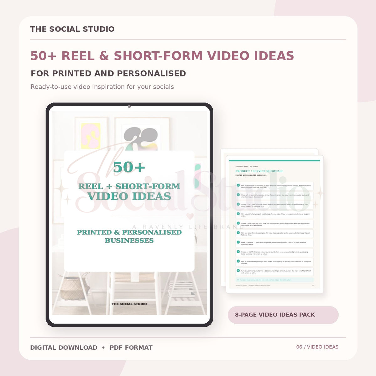 Printed & Personalised – Reels & Short-Form Video Ideas Pack | The Social Studio