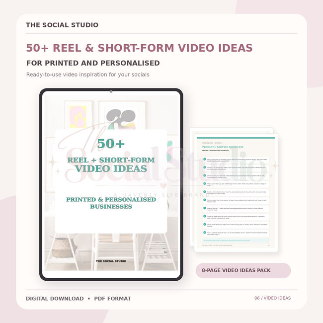 Printed & Personalised – Reels & Short-Form Video Ideas Pack | The Social Studio