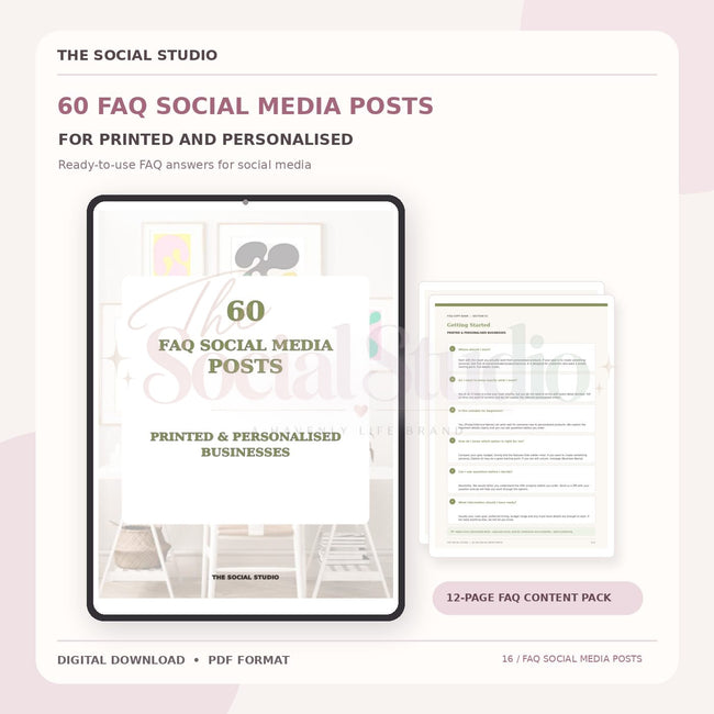 Printed & Personalised – FAQ Social Media Post Pack | The Social Studio