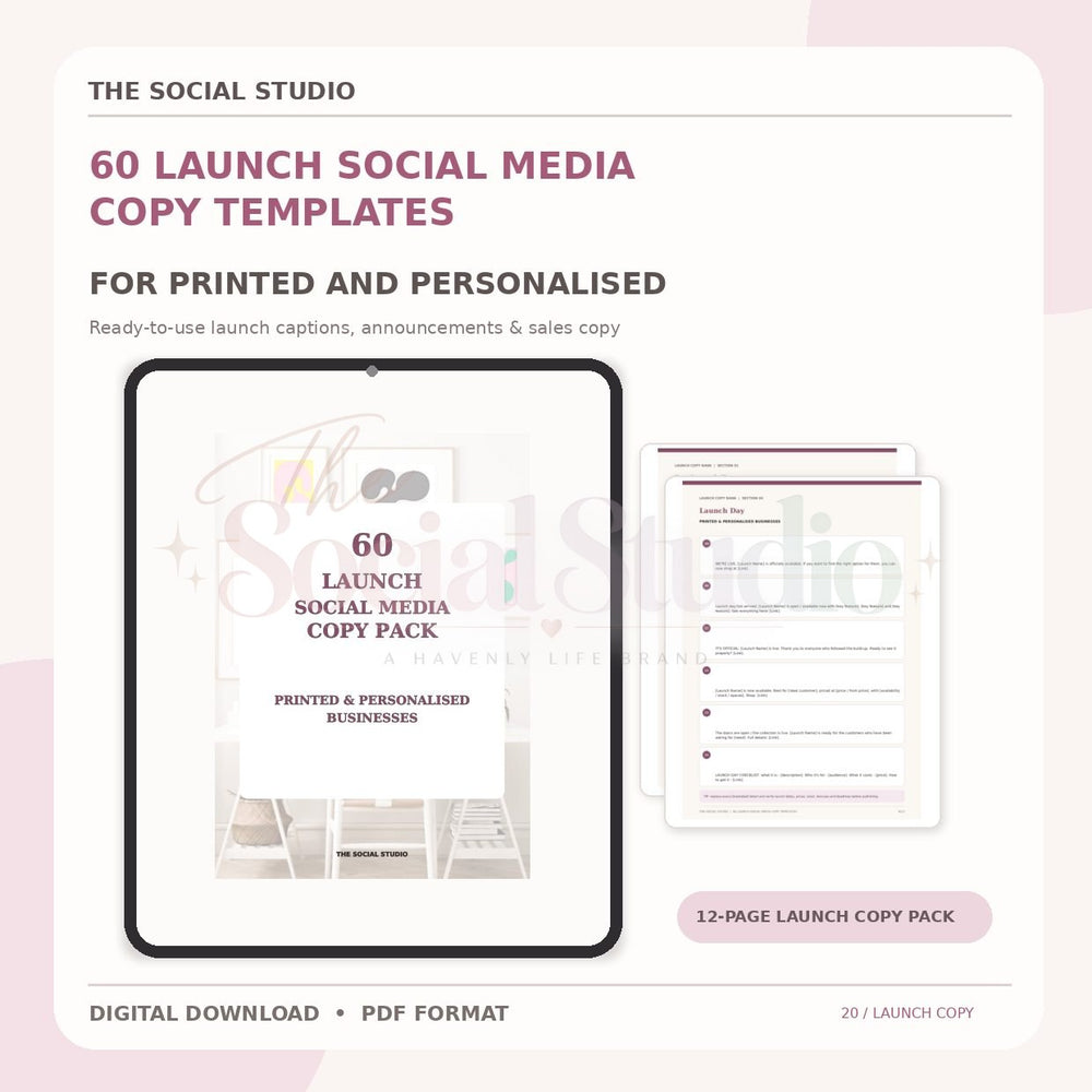 Printed & Personalised – Launch Social Media Copy Pack | The Social Studio