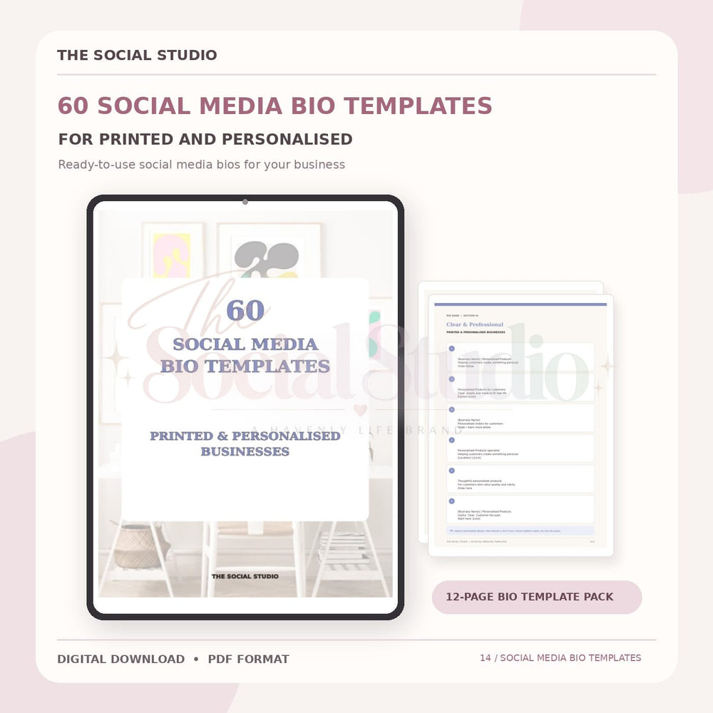 Printed & Personalised – Social Media Bio Templates | The Social Studio