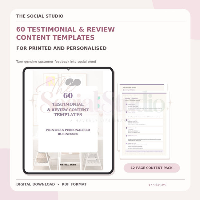 Printed & Personalised – Testimonial & Review Content Templates | The Social Studio