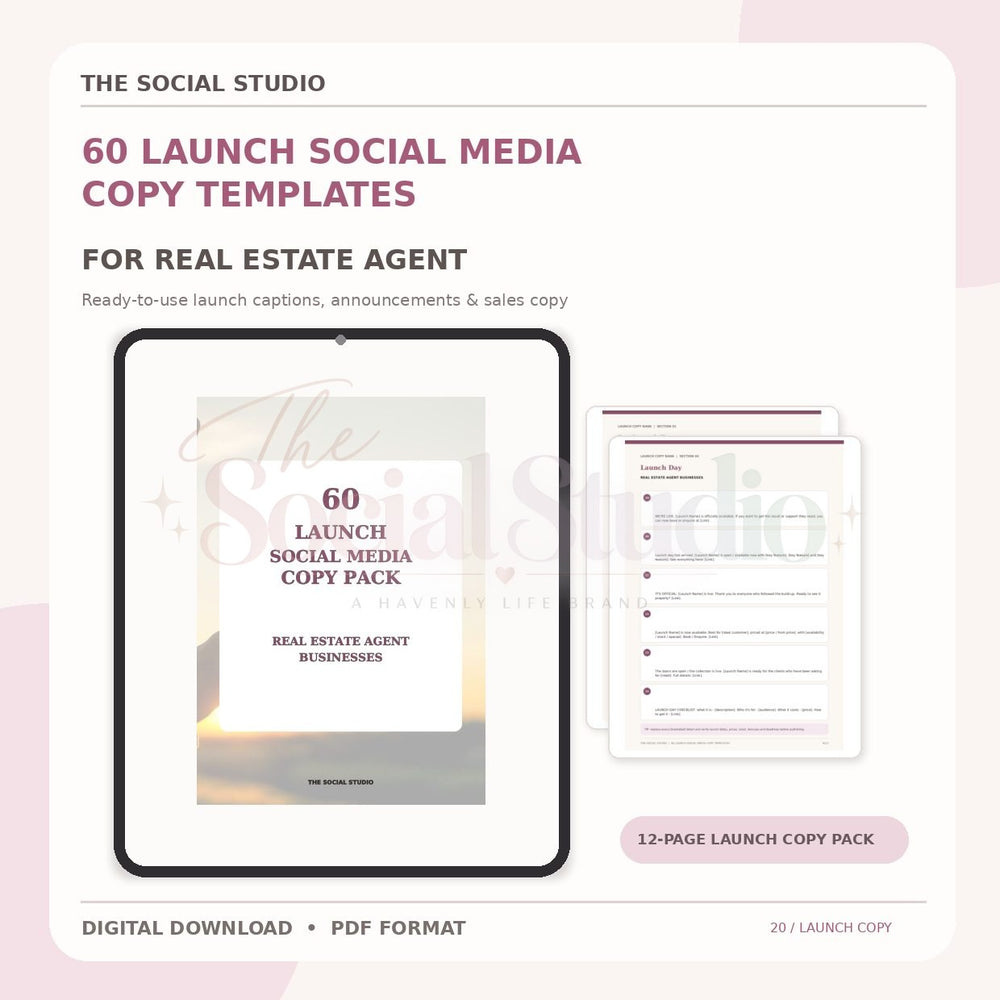 Real Estate – Launch Social Media Copy Pack | The Social Studio