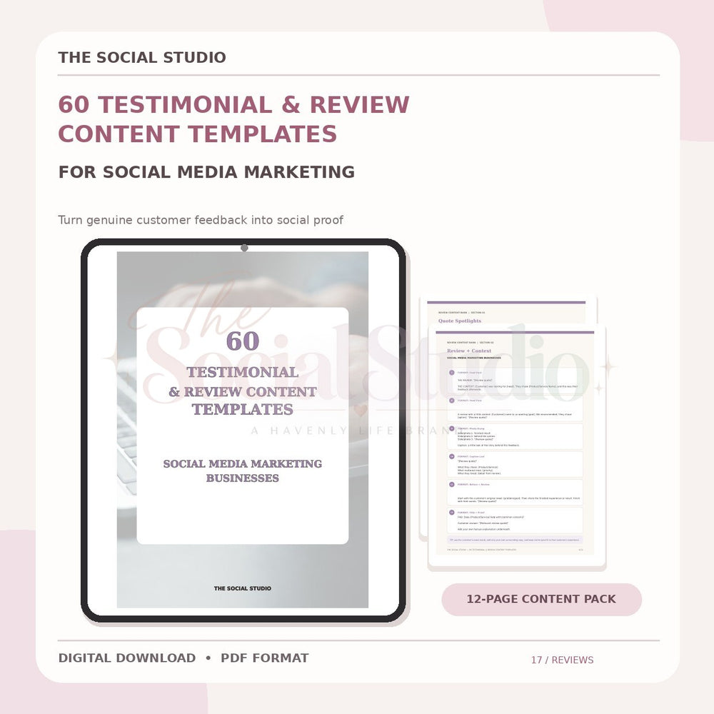Social Media Marketing – Testimonial & Review Content Templates | The Social Studio