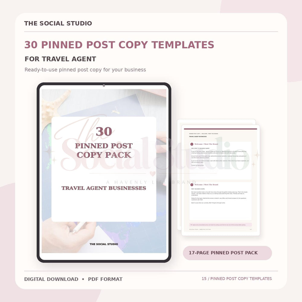 Travel Agents – Pinned Post Copy Pack | The Social Studio