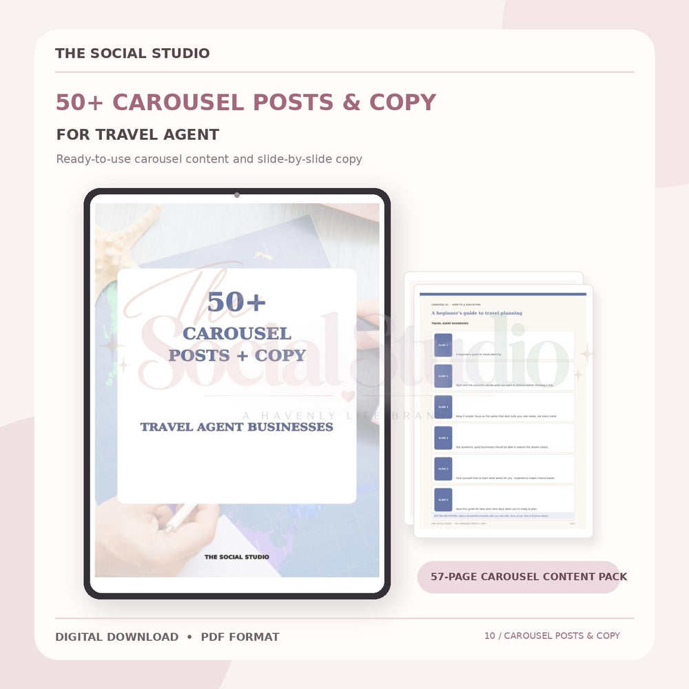 Travel Agents – Carousel Ideas & Copy Pack | The Social Studio