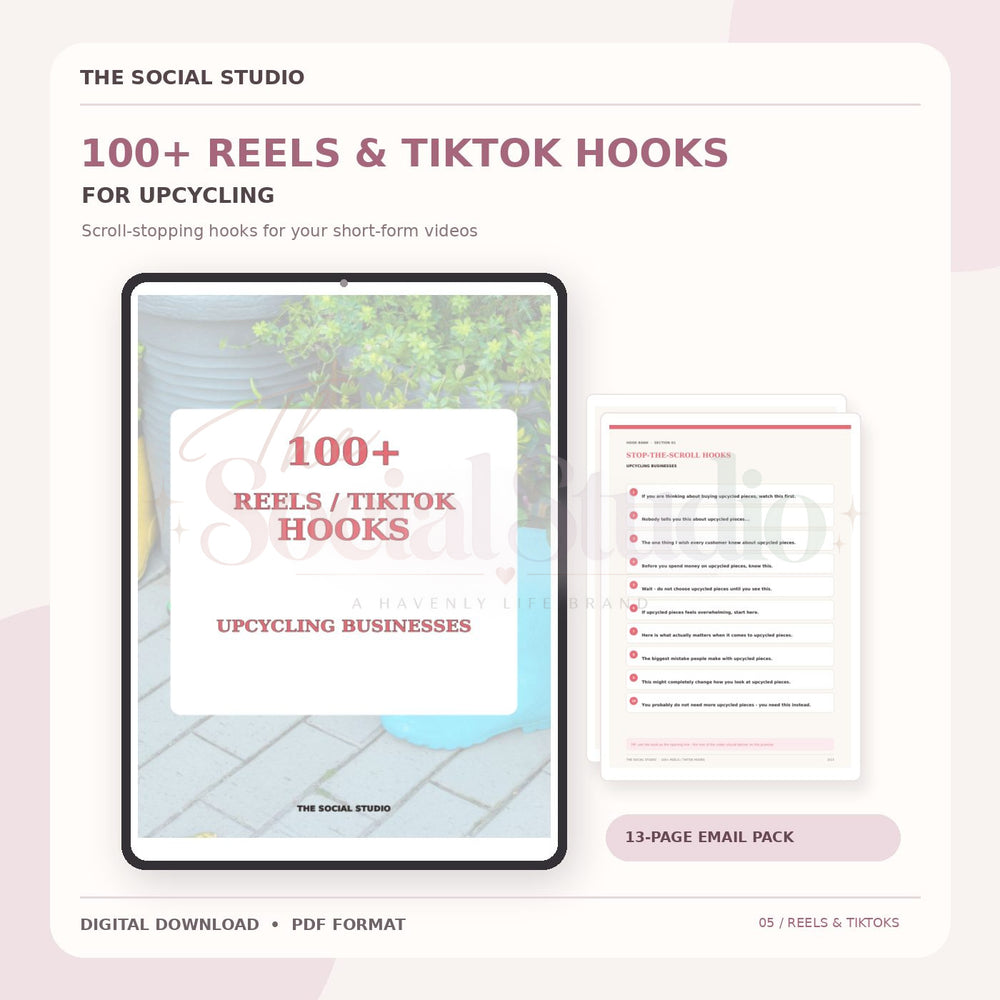 Upcycling – 100+ Reels & TikTok Hooks | The Social Studio