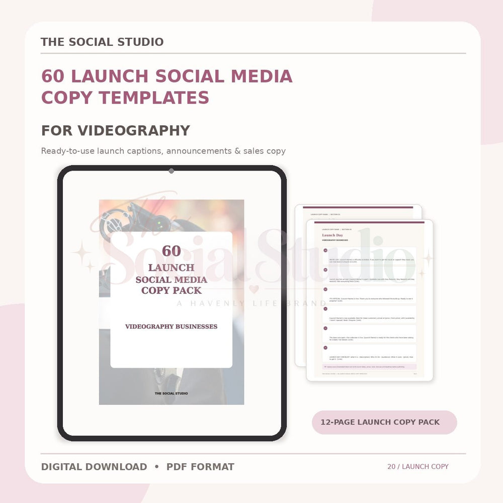 Videography – Launch Social Media Copy Pack | The Social Studio