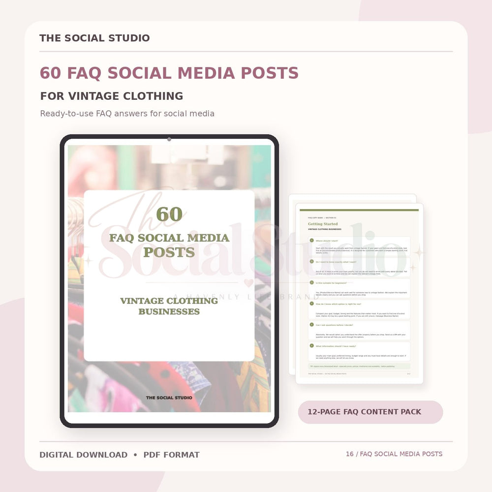 Vintage Clothing – FAQ Social Media Post Pack | The Social Studio